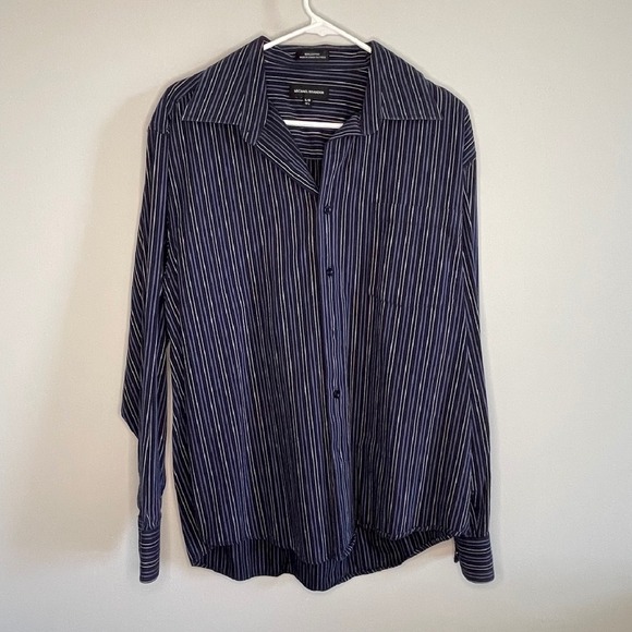 Michael Brandon Striped Button Up Black Blue‎ Long Sleeve Dress Shirt Mens Large - Picture 1 of 5